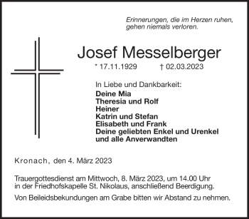 Traueranzeige von Josef Messelberger von Neue Presse Coburg