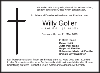 Traueranzeige von Willy Goller von Frankenpost