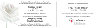 Traueranzeige von Frieda Tröger von Frankenpost
