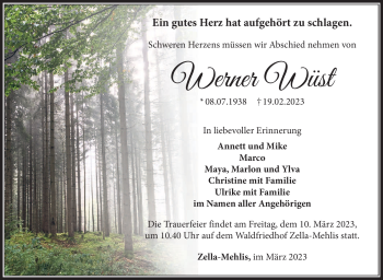 Traueranzeige von Werner Wüst von Südthüringer Presse