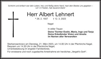 Traueranzeige von Albert Lehnert von Frankenpost