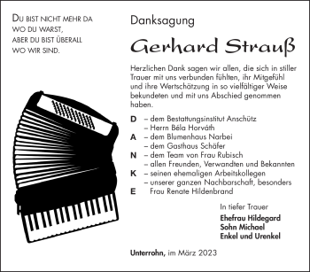 Traueranzeige von Gerhard Strauß von Südthüringer Presse