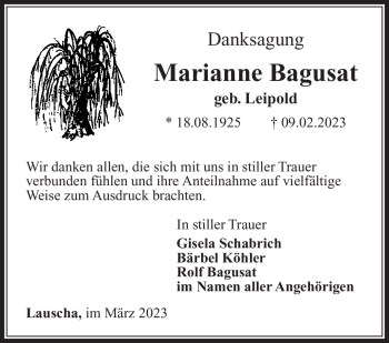 Traueranzeige von Marianne Bagusat von Südthüringer Presse