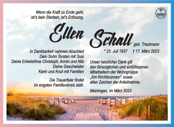 Traueranzeige von Ellen Schall von Südthüringer Presse