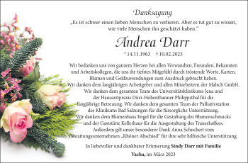 Traueranzeige von Andrea Darr von Südthüringer Presse