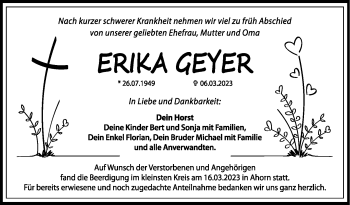 Traueranzeige von Erika Geyer von Neue Presse Coburg