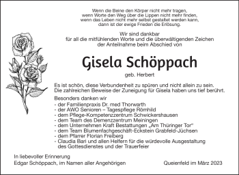 Traueranzeige von Gisela Schöppach von Südthüringer Presse