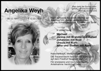 Traueranzeige von Angelika Weyh von Neue Presse Coburg