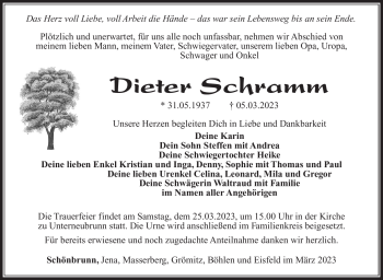 Traueranzeige von Dieter Schramm von Südthüringer Presse