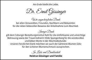 Traueranzeige von Ernst Gössinger von Neue Presse Coburg