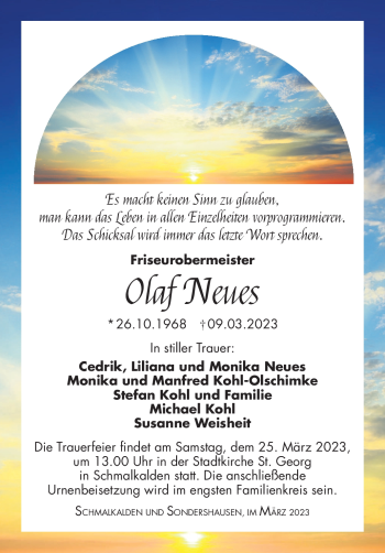 Traueranzeige von Olaf Neues von Südthüringer Presse