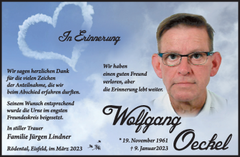 Traueranzeige von Wolfgang Oeckel von Südthüringer Presse