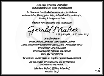 Traueranzeige von Gerald Malter von Südthüringer Presse