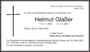 Traueranzeige von Helmut Glaßer von Frankenpost
