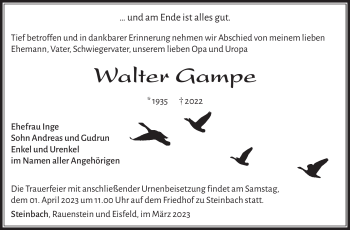 Traueranzeige von Walter Gampe von Südthüringer Presse
