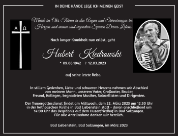 Traueranzeige von Hubert Kiedrowski von Südthüringer Presse