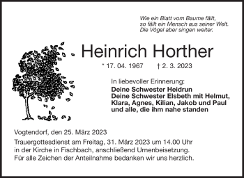 Traueranzeige von Heinrich Horther von Neue Presse Coburg