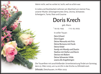 Traueranzeige von Doris Krech von Südthüringer Presse