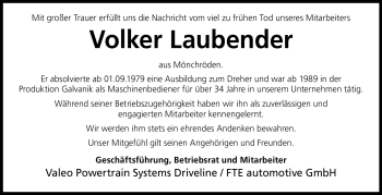 Traueranzeige von Volker Laubender von Neue Presse Coburg
