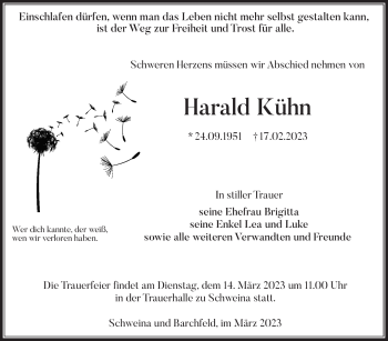 Traueranzeige von Harald Kühn von Südthüringer Presse
