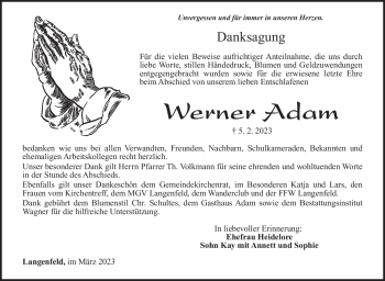 Traueranzeige von Werner Adam von Südthüringer Presse