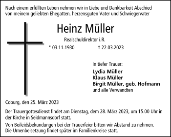 Traueranzeige von Heinz Müller von Neue Presse Coburg