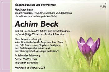 Traueranzeige von Achim Beck von Südthüringer Presse