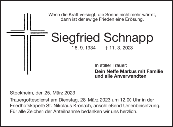 Traueranzeige von Siegfried Schnapp von Neue Presse Coburg
