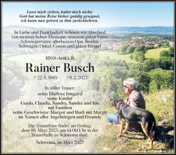Traueranzeige von Rainer Busch von Südthüringer Presse