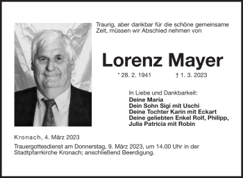 Traueranzeige von Lorenz Mayer von Neue Presse Coburg