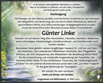 Traueranzeige von Günter Linke von Südthüringer Presse