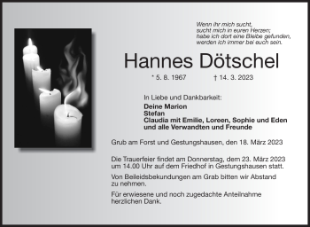 Traueranzeige von Hannes Dötschel von Neue Presse Coburg