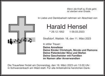 Traueranzeige von Harald Hensel von Frankenpost