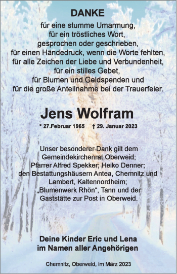 Traueranzeige von Jens Wolfram von Südthüringer Presse