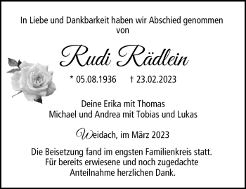 Traueranzeige von Rudi Rädlein von Neue Presse Coburg