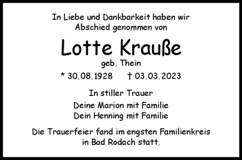 Traueranzeige von Lotte Krauße von Neue Presse Coburg