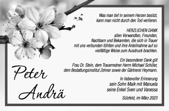 Traueranzeige von Peter Andrä von Südthüringer Presse