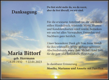 Traueranzeige von Maria Bittorf von Südthüringer Presse