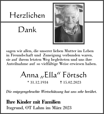 Traueranzeige von Anna Förtsch von Neue Presse Coburg