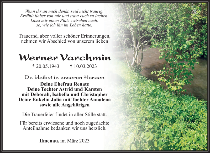  Traueranzeige für Werner Varchmin vom 25.03.2023 aus Südthüringer Presse