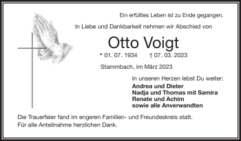 Traueranzeige von Otto Voigt von Frankenpost