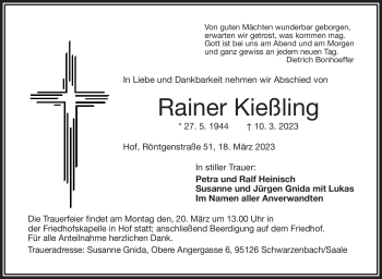 Traueranzeige von Rainer Kießling von Frankenpost