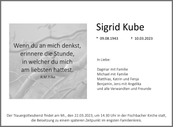 Traueranzeige von Sigrid Kube von Neue Presse Coburg