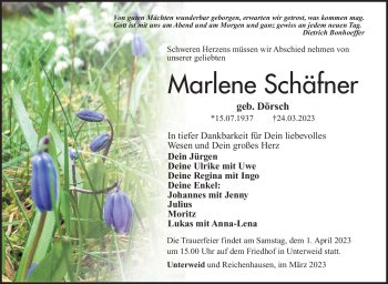 Traueranzeige von Marlene Schäfner von Südthüringer Presse