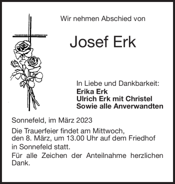 Traueranzeige von Josef Erk von Neue Presse Coburg