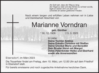 Traueranzeige von Marianne Vorndran von Neue Presse Coburg