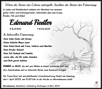 Traueranzeige von Edmund Fiedler von Südthüringer Presse