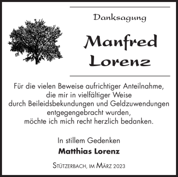 Traueranzeige von Manfred Lorenz von Südthüringer Presse