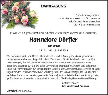 Traueranzeige von Hannelore Dörfler von Südthüringer Presse