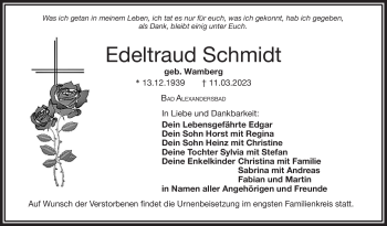 Traueranzeige von Edeltraud Schmidt von Frankenpost